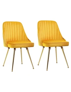 Artiss Dining Chairs Velvet Channel Tufted Set of 2 in Yellow