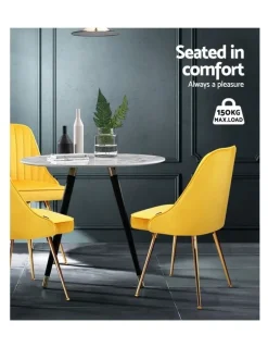 Artiss Dining Chairs Velvet Channel Tufted Set of 2 in Yellow