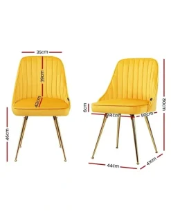 Artiss Dining Chairs Velvet Channel Tufted Set of 2 in Yellow