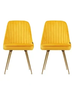 Artiss Dining Chairs Velvet Channel Tufted Set of 2 in Yellow