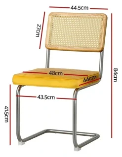 Artiss Dining Chairs Velvet Rattan Cantilever Set of 2 in Yellow