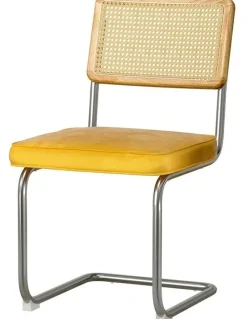 Artiss Dining Chairs Velvet Rattan Cantilever Set of 2 in Yellow