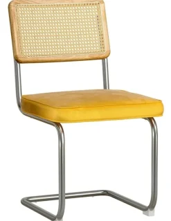 Artiss Dining Chairs Velvet Rattan Cantilever Set of 2 in Yellow