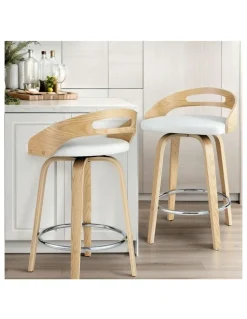 Artiss Dining Chairs Wooden Swivel Bar Stools x2 in White