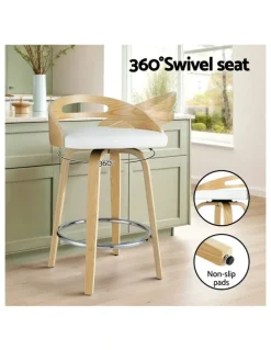 Artiss Dining Chairs Wooden Swivel Bar Stools x2 in White