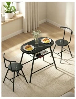 Artiss Dining Table Set 3 Pieces in Black Marble