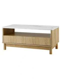 Artiss Drawer Shelf Marble Effect Coffee Table in Wood/White