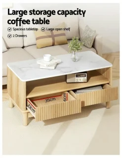 Artiss Drawer Shelf Marble Effect Coffee Table in Wood/White