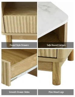 Artiss Drawer Shelf Marble Effect Coffee Table in Wood/White