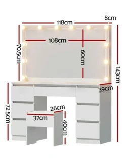 Artiss Dressing Table 12 Led Bulbs in White