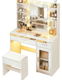 Artiss Dressing Table Vanity Desk Set 10 LED Bulbs RGB Light in White