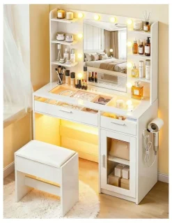 Artiss Dressing Table Vanity Desk Set 10 LED Bulbs RGB Light in White