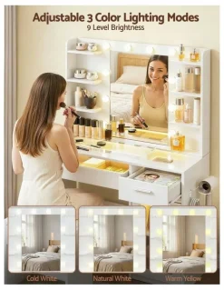Artiss Dressing Table Vanity Desk Set 10 LED Bulbs RGB Light in White