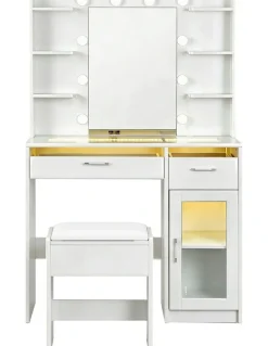 Artiss Dressing Table Vanity Desk Set 10 LED Bulbs RGB Light in White