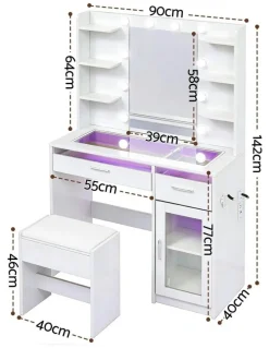 Artiss Dressing Table Vanity Desk Set 10 LED Bulbs RGB Light in White