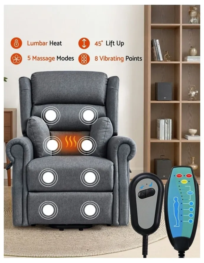 Artiss Electric Recliner Chair Power Lift Massage Heated Recliner Sofa in Grey