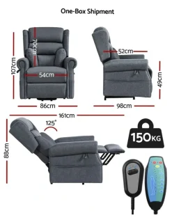 Artiss Electric Recliner Chair Power Lift Massage Heated Recliner Sofa in Grey