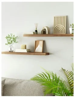 Artiss Floating Wall Shelf 90cm Set of 2 in Brown