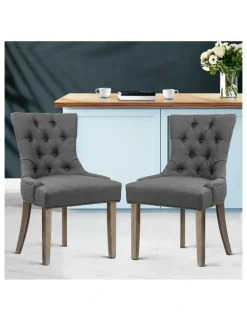 Artiss French Provincial Wooden Fabric Dining Chair in Grey