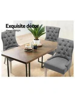 Artiss French Provincial Wooden Fabric Dining Chair in Grey