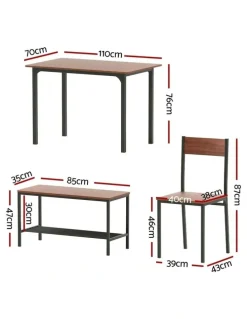 Artiss Kitchen Furniture Dining Table and Chairs Set of 4 Storage Bench in Walnut