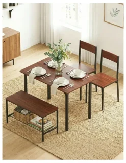 Artiss Kitchen Furniture Dining Table and Chairs Set of 4 Storage Bench in Walnut