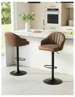 Artiss Kitchen Swivel Gas lift Counter Bar Stools X2 in Brown