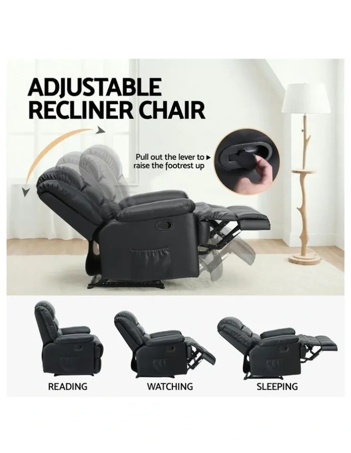 Artiss Leather Reclining Sofa in Black