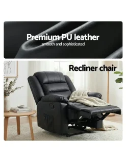 Artiss Leather Reclining Sofa in Black