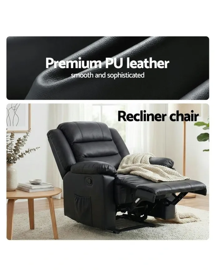 Artiss Leather Reclining Sofa in Black