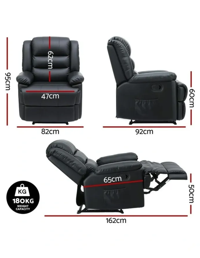 Artiss Leather Reclining Sofa in Black