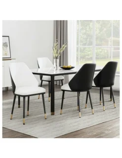 Artiss Leather Seat Dining Chairs Set of 4 in Beige/Black