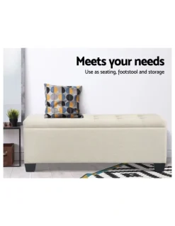 Artiss Linen Storage Blanket Box Ottoman 97cm in Beige