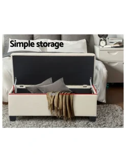 Artiss Linen Storage Blanket Box Ottoman 97cm in Beige