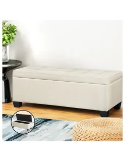 Artiss Linen Storage Blanket Box Ottoman 97cm in Beige