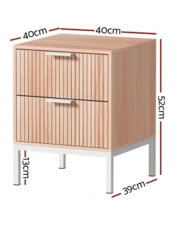 Artiss Lura Bedside Table 2 Drawers in Pine