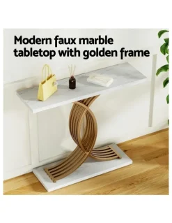 Artiss Marble Effect Console Table in White/Gold