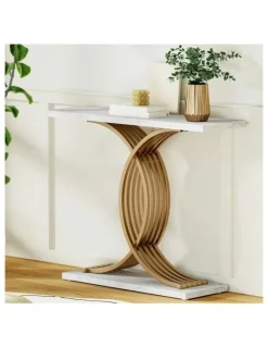 Artiss Marble Effect Console Table in White/Gold
