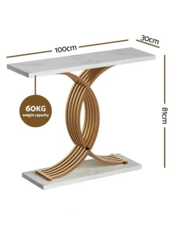 Artiss Marble Effect Console Table in White/Gold