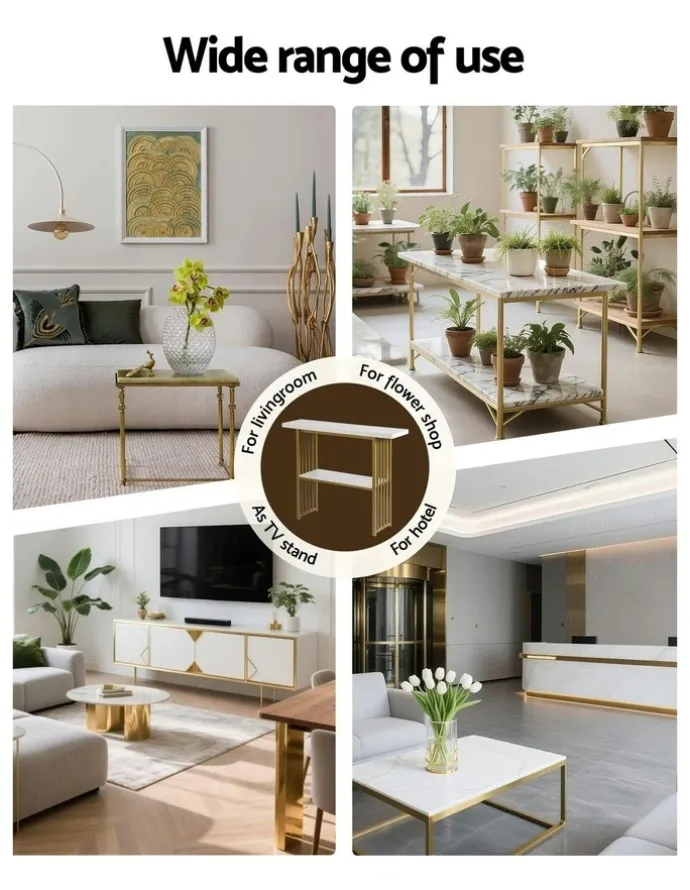Artiss Marble Effect Console Table in White and Gold
