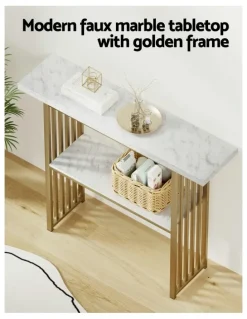 Artiss Marble Effect Console Table in White and Gold