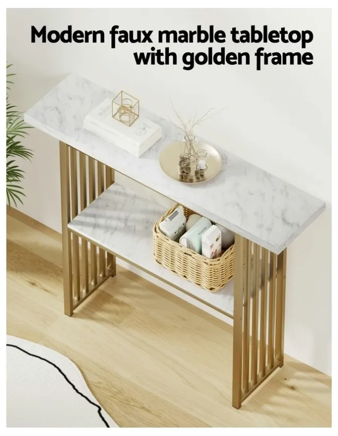 Artiss Marble Effect Console Table in White and Gold