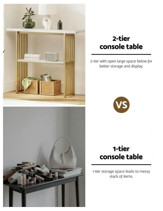 Artiss Marble Effect Console Table in White and Gold