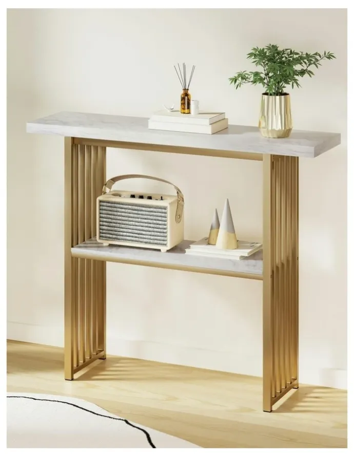 Artiss Marble Effect Console Table in White and Gold