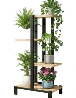 Artiss Metal Flower Pots Shelf Plant Stand 4 Tiers in Black