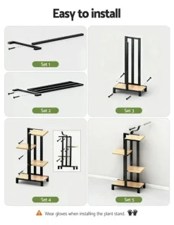 Artiss Metal Flower Pots Shelf Plant Stand 4 Tiers in Black