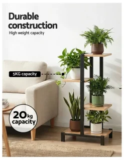 Artiss Metal Flower Pots Shelf Plant Stand 4 Tiers in Black