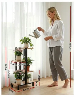 Artiss Metal Flower Pots Shelf Plant Stand 4 Tiers in Black