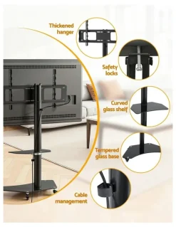 Artiss Mount Bracket Universal Adjustable Height with Wheels TV Stand 40-100 in Black