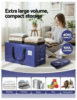 Artiss Moving Bags Heavy Duty Waterproof Backpack Straps Large Storage Totes 5 Pack in Blue